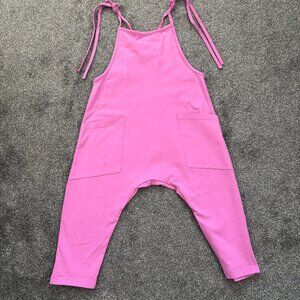 Remie Girl dark pink drop crotch jumpsuit, 2 front pockets, ties at shoulders